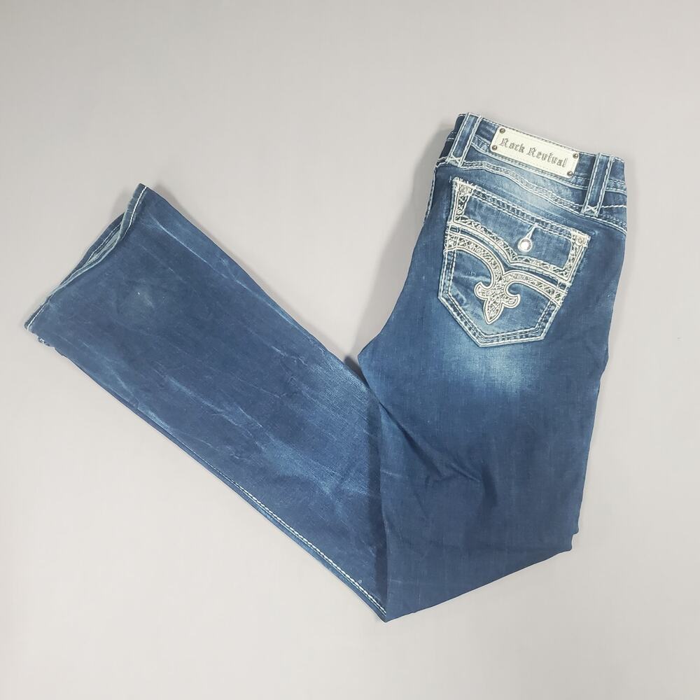 Rock Revival Calli Bootcut Womens Jeans Size 31 Embellished Western Cowgirl